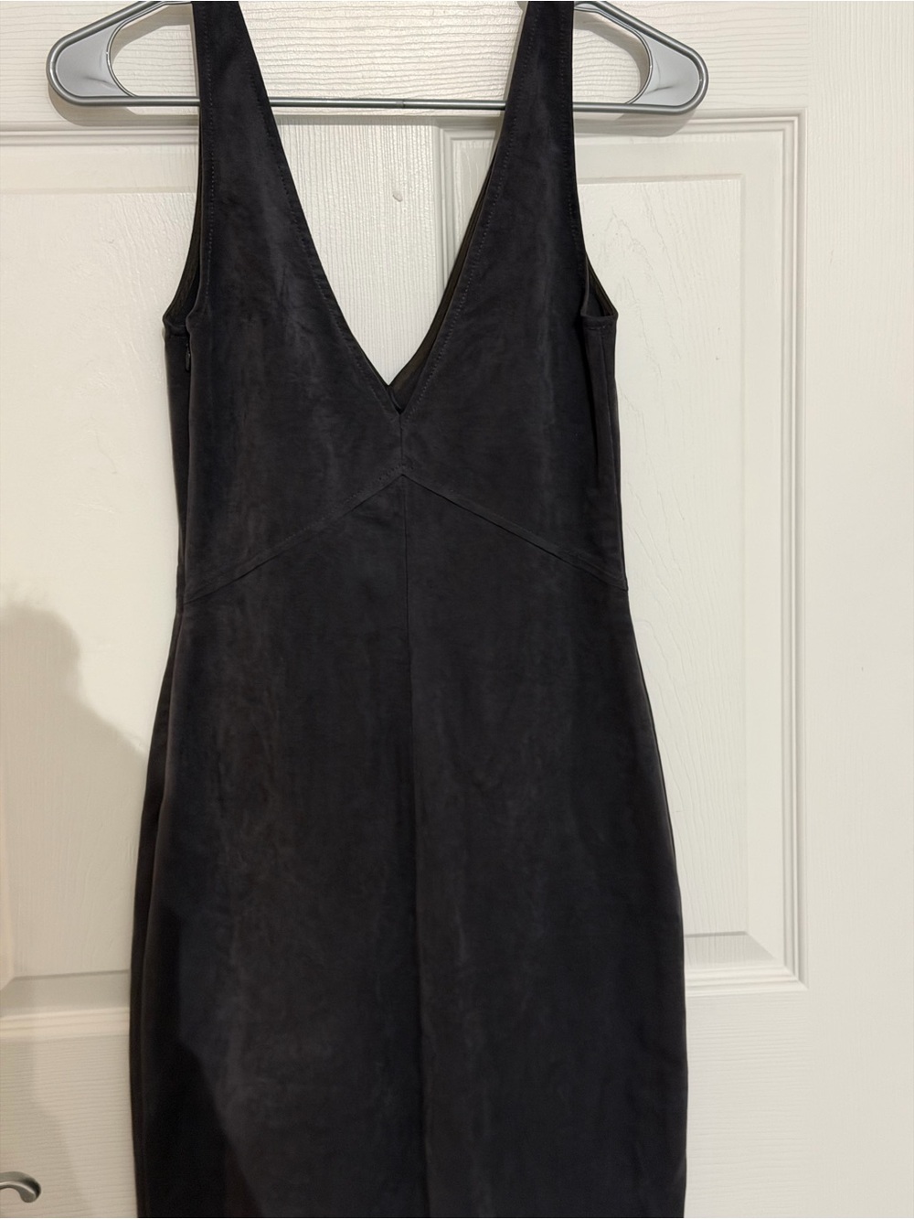 Aritzia Charcoal Gray Suede V-Neck Mini Dress - Picture 2 of 3